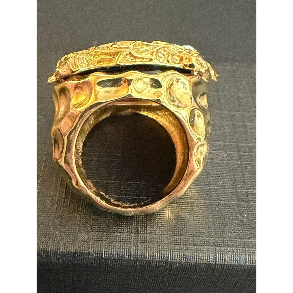 Vintage Ring Brutalist Chunky Alligator Rhinestone Gold Tone Pinky Size 5